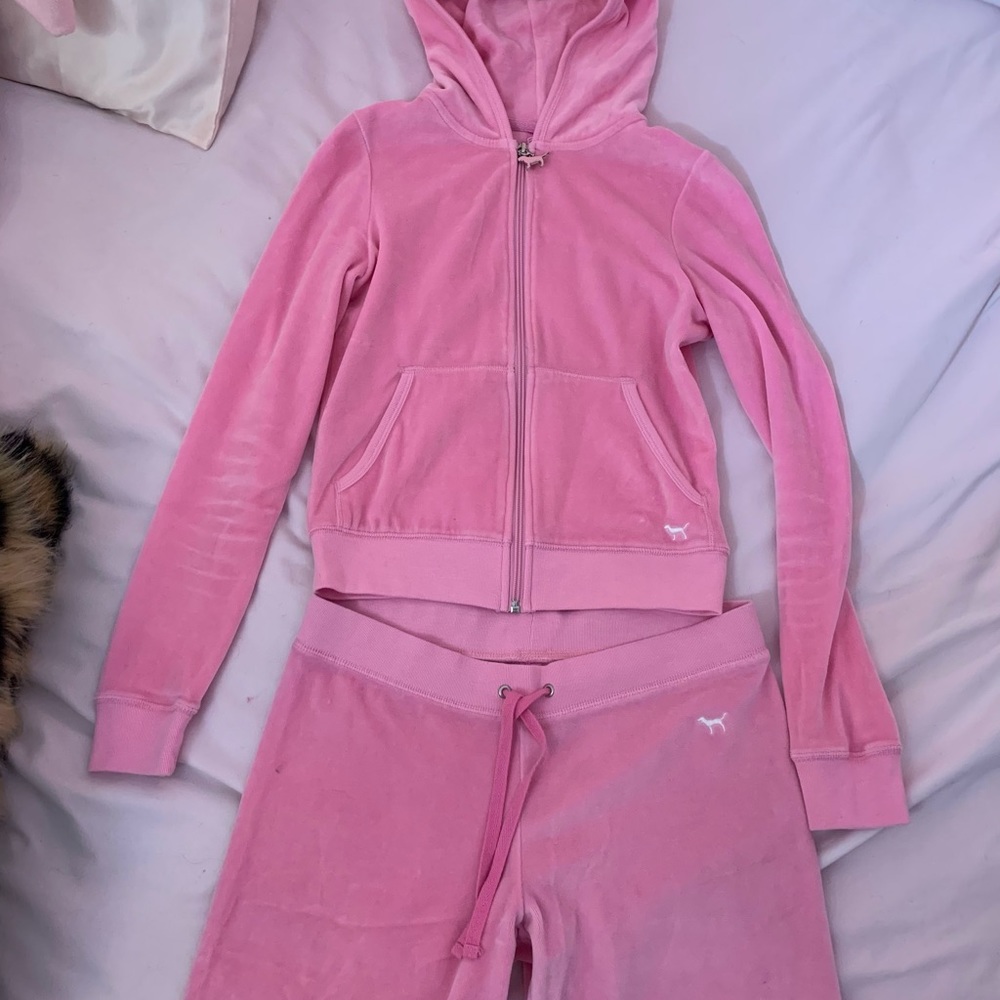 pink victoria’s secret velour tracksuit